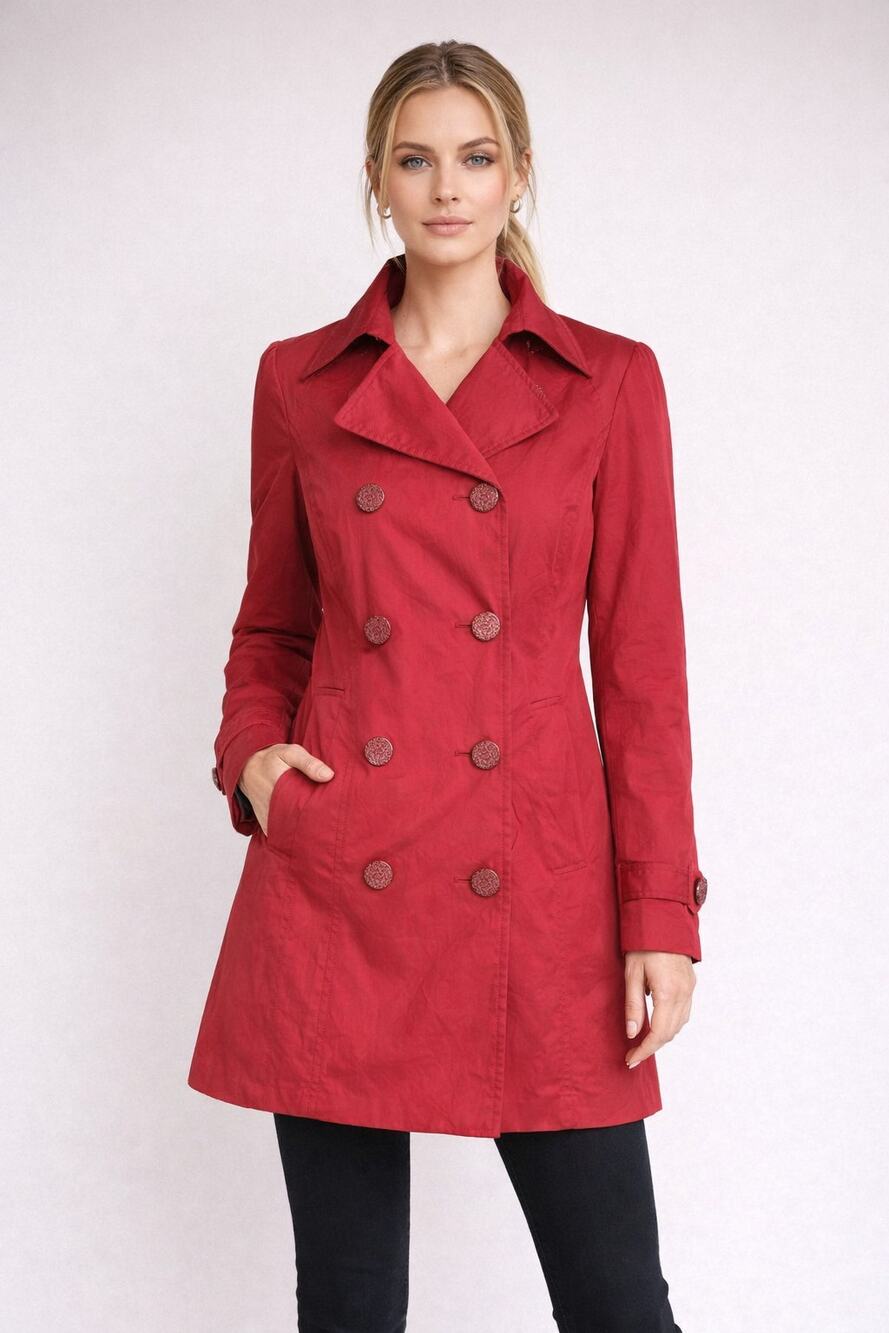 Elie Tahari Double Breasted Trench Coat Jacket Womens Small Red